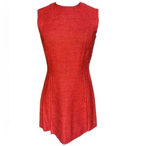 1960s Stacy Ames Burnt Orange Lined Sleeveless‎ Tweed Mini Fit & Flare Dress